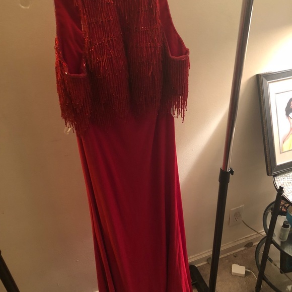 Two piece red gown with jersey bottom - Picture 3 of 4